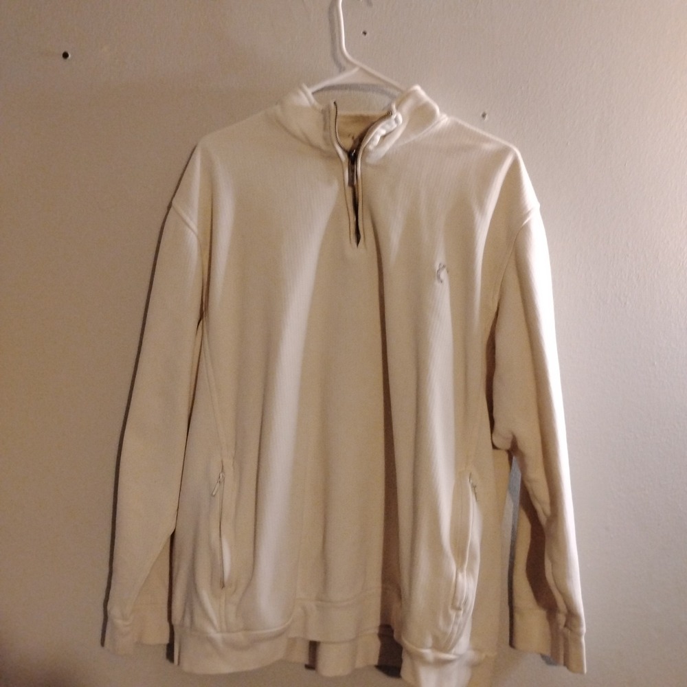 Tasso Elba Golf Ivory Mock Neck 1/4 Zip Pullover Sweatshirt Zippered Pockets XL